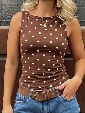 Sleeveless Brown Polka Dot Tank Top